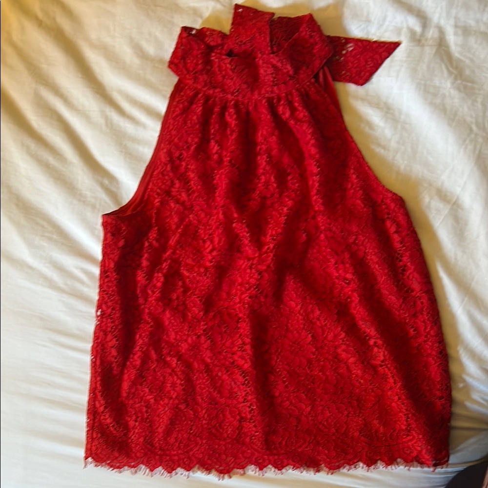 J. Crew Elegant Red Lace Halter Top - Picture 2 of 5